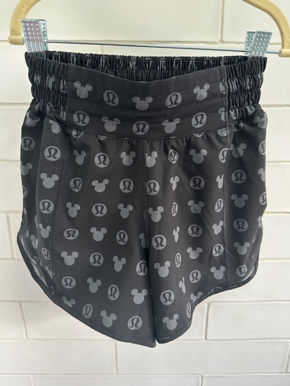Lululemon Women's Black Athletic Shorts with  Mickey Logo Print size 2